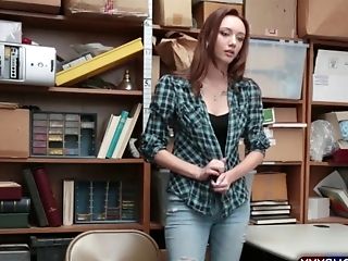 Ginger-haired Teenager Shoplifter Penalize Fucked By In The Office