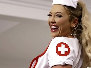 Enticing Blonde Nurse Adira Allure Leans Over For A Black Dick